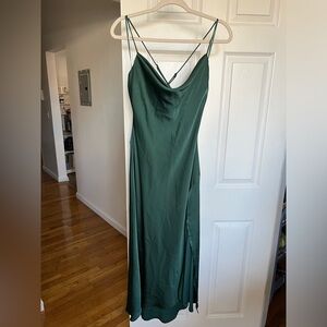 Astr Forest Green Satin Slip Midi Dress